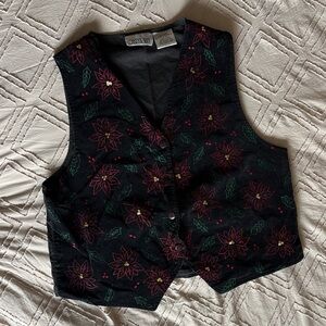 Women's Black Embroidered Poinsettia Vest - Holiday Tunic